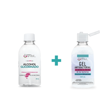 Kit Gel Antibacterial de 300 mL y Alcohol Glicerinado de 300 mL